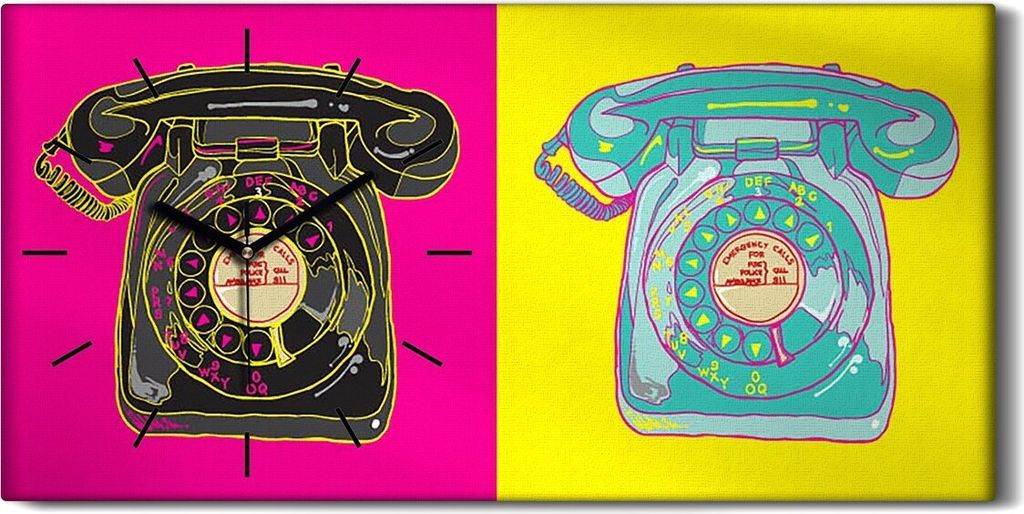 Küche Wohnzimmer Wand Leinwand Uhr 60x30 Bunter Jahrgang Pop Kunst Telefon - schwarze Hände