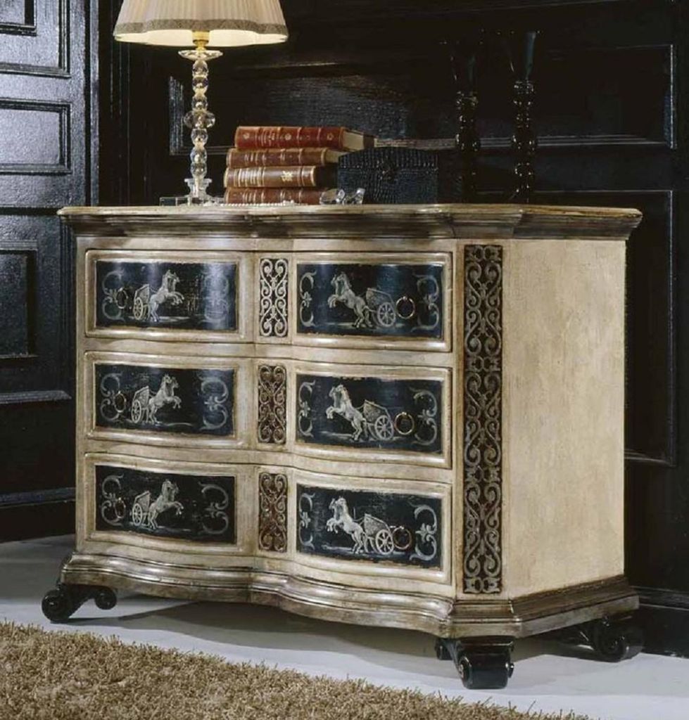 Casa Padrino Luxus Barock Kommode Naturfarben / Braun / Schwarz - Handgefertigte Massivholz Kommode mit Schubladen - Luxus Schlafzimmer Möbel im B...