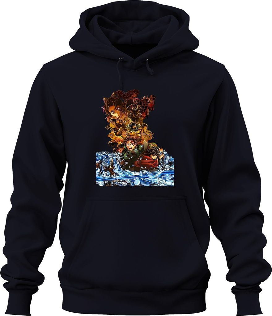 Kimetsu no Yaiba Demon Slayer Tanjiro Nezuko Zenitsu Inosuke Uni Hoodie Kapuzenpullover, Navy, XL