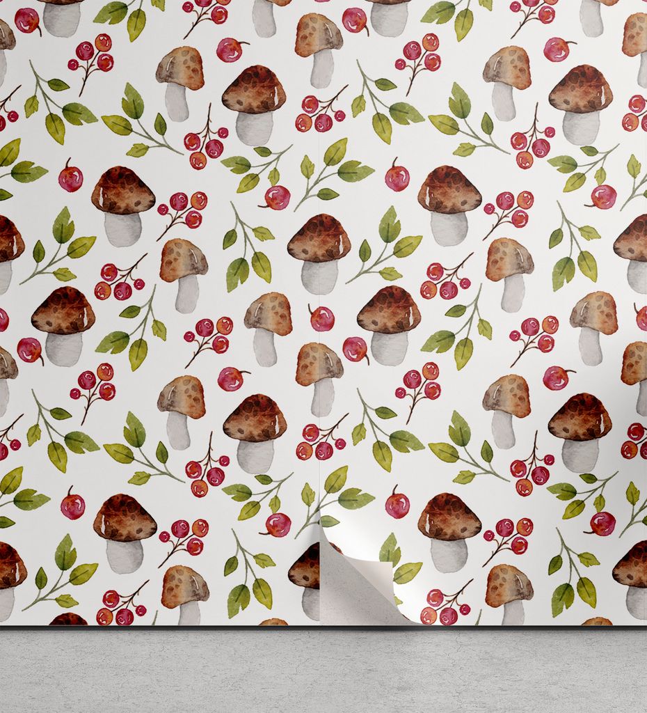 ABAKUHAUS Pilz abziehbare & klebbare Tapete für Zuhause, Wald-Elemente Pilz, selbstklebendes Wohnzimmer Küchenakzent, 33 cm x 90 cm, Mehrfarbig