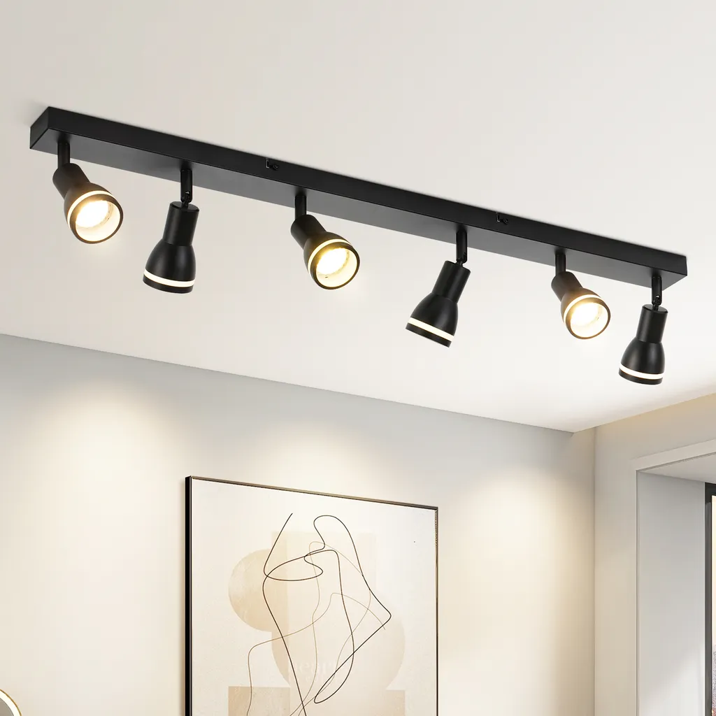 Luminaire de Plafond avec 6 Spots GU10 Noir pour Éclairage Intérieur LED