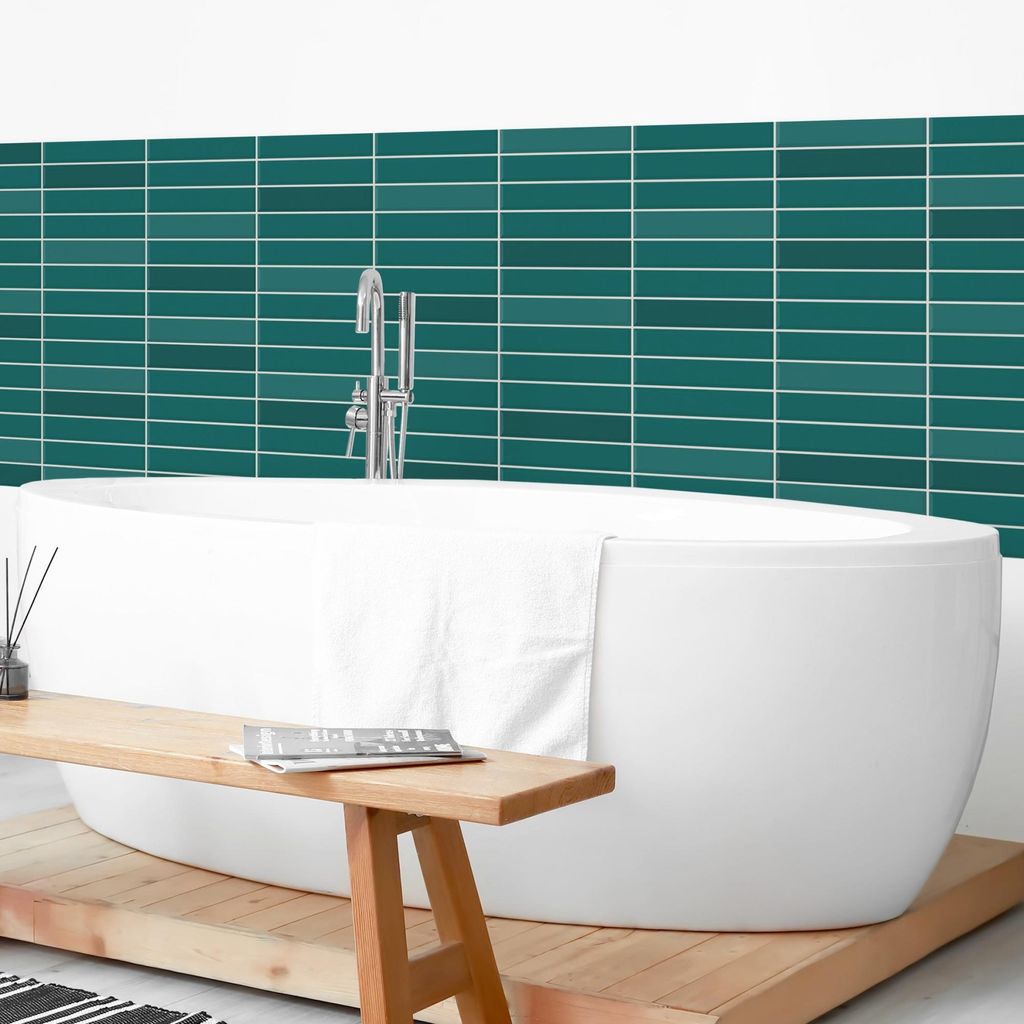 Wandverkleidung Bad mit Motiv selbstklebend - 0.35 mm Wandpaneel matt wasserfest Design petrol Fliesenoptik Unifarben Badrückwand fugenlos 350x70 cm