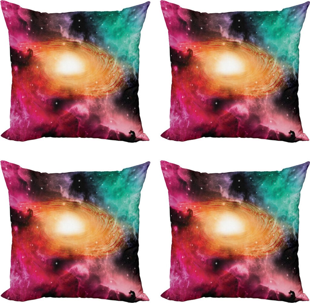 ABAKUHAUS Tierkreis Kissenbezug Set (4 Stück), Galaxy Stardust Cosmos, Moderner Doppelseitiger Digitaldruck, 60 cm x 60 cm, Rosa-orange Grün
