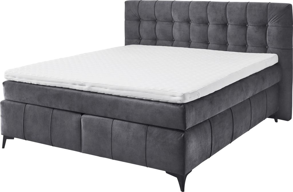 Boxspringbett >Oregon< Liegefläche 180x200 cm. H3/H4, anthrazit - 200x121x210 (BxHxT)
