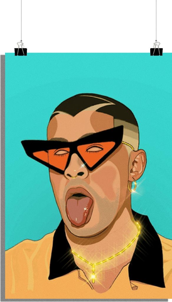 Bad Bunny Poster - Musik Poster - Rapper Poster - Zunge Raus Poster - Pop Art Poster - Lustiges Poster - 51x71cm - Perfekt zum Einrahmen
