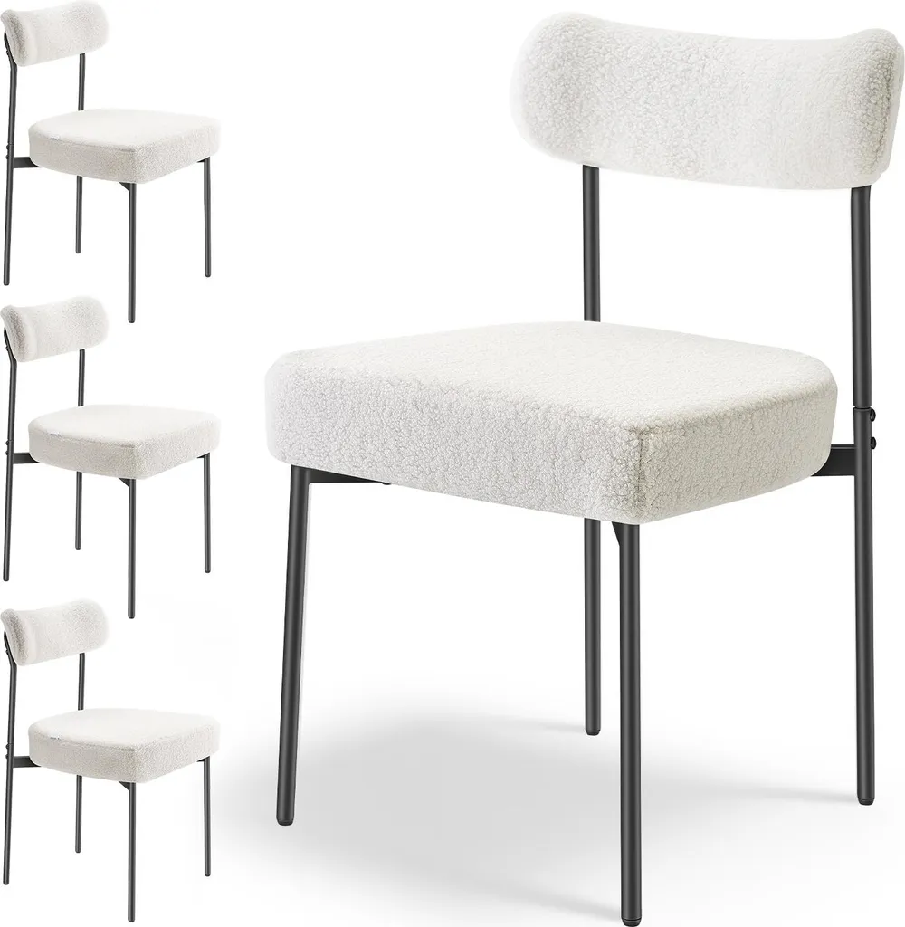Chaise de Table de Cuisine Peu Encombrante en Sherpa Blanc (Lot de 4)