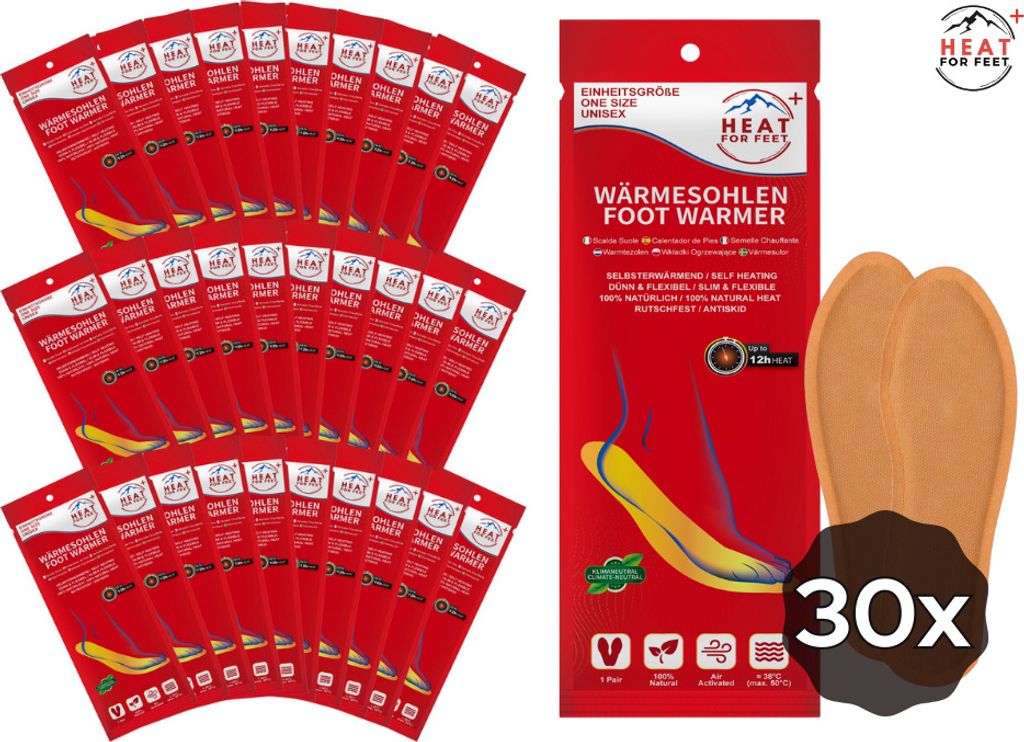Heat for Feet, 30 Paar Wärmesohlen, bis zu 12 Std. Wärme, Einheitsgröße 36-46, dünn & flexibel, Sohlenwärmer,Sofort wärmende Einlegesohlen,S...