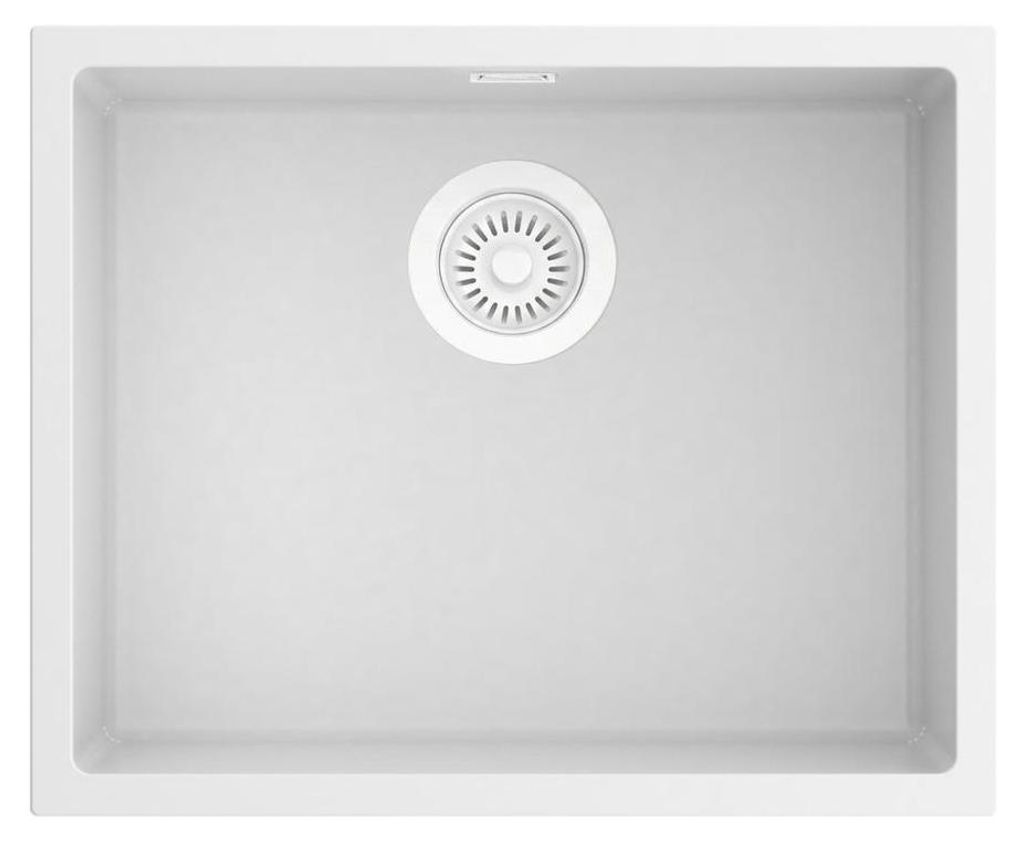 Pure.Sink Eternal Quartz Weiße Spüle 50 x 40 cm Unterbau- und Aufsatzmodell mit automatischem weißem Stöpsel