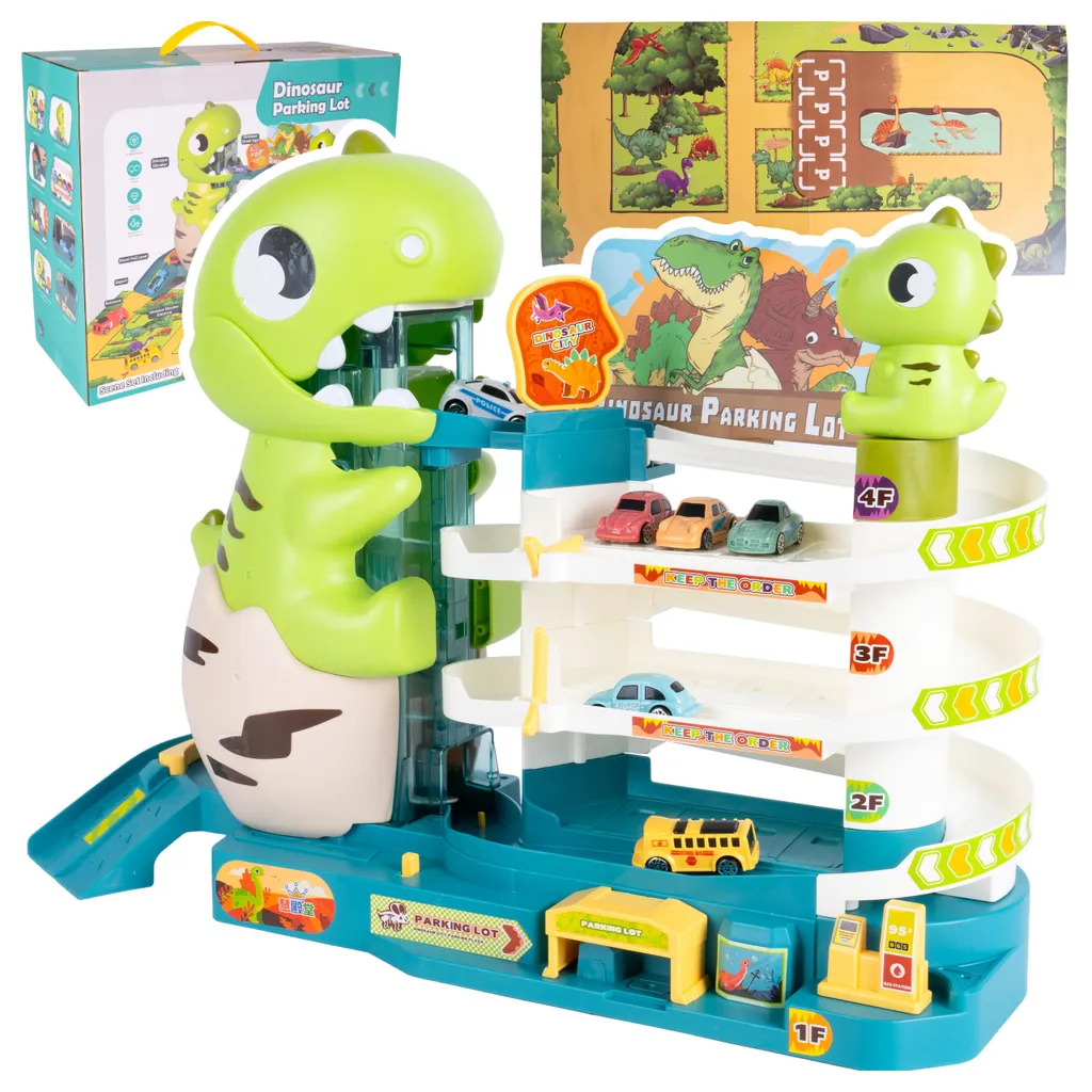 Circuit Dinosaure Interactif avec Ascenseur Automatique et Garage Jeu