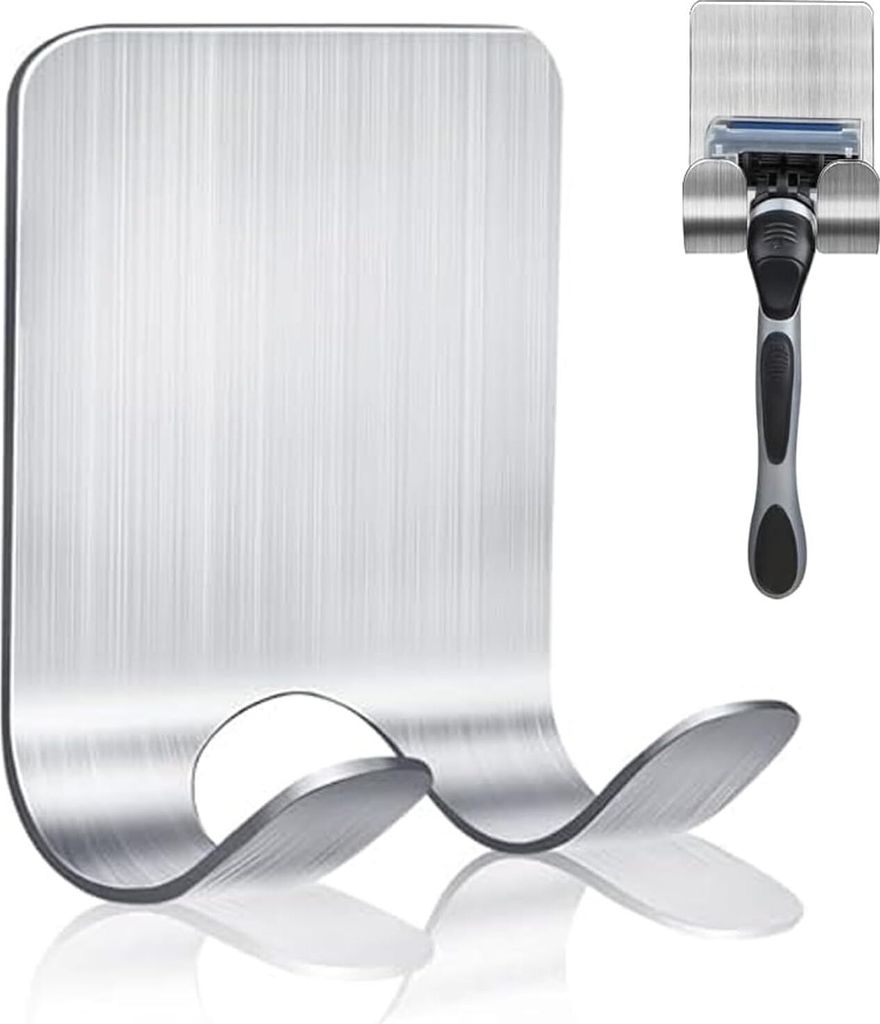 1 Stück Rasierer Halterung Dusche, Silber Edelstahl,Selbstklebend Ohne Bohren Universeller Rasierhalter Dusche für Handtuchhaken ohne bohren, Bad...