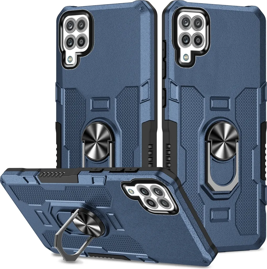 Galaxy A22 4G Case, resistente custodia a doppio strato con supporto ad anello e supporto per Samsung Galaxy A22 4G blu