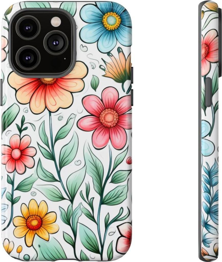 Buntes Blumenmuster mit Blättern – Hülle Kompatibel mit iPhone 14 Pro Max