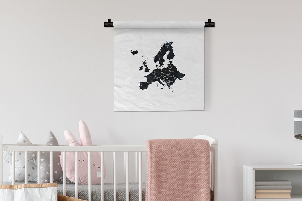 MuchoWow Wandteppich Wandbehang Europa-Karte - Schwarz und weiß 60x60 cm Tapisserie Dekoration Wandtuch - Dekorationen - Wand Decke