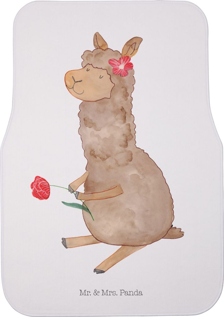 Mr. & Mrs. Panda Auto Teppich Alpaka Blume - Weiß - Geschenk, Lamas, Auto-Fußmatte, Fußmatte, Lama, Spruch, Automatte, Autoteppich, Fürs