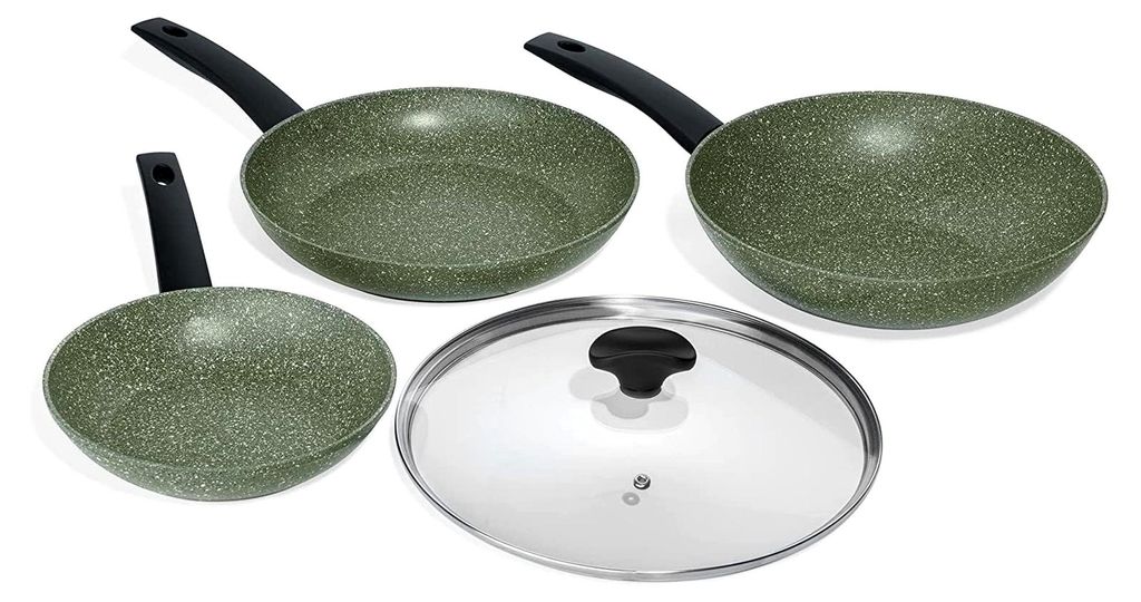 Öko Pfannenset Induktion - Bratpfanne 20/28 cm & Bratpfanne 28 cm mit Deckel - Antihaftbeschichtung auf Pflanzenbasis - Recycelt & Recycelbar - PF...