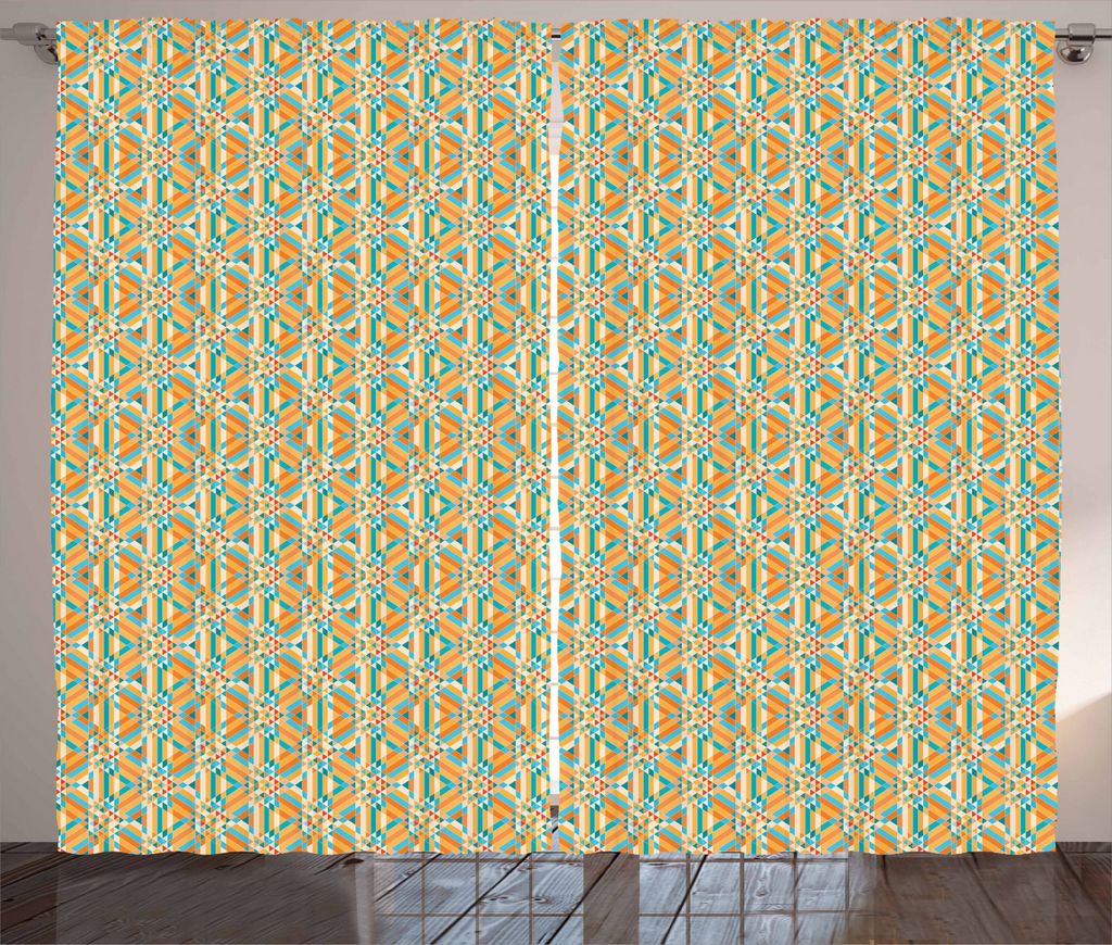 ABAKUHAUS Bunt Rustikaler Vorhang, Streifen und Dreiecke, Wohnzimmer Universalband Gardinen mit Schlaufen und Haken, 280 x 225 cm, Orange Beige und...