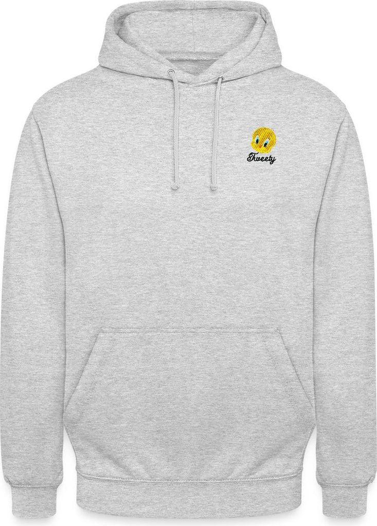Spreadshirt Looney Tunes Tweety Porträt Stick Uni Hoodie, L, Hellgrau meliert