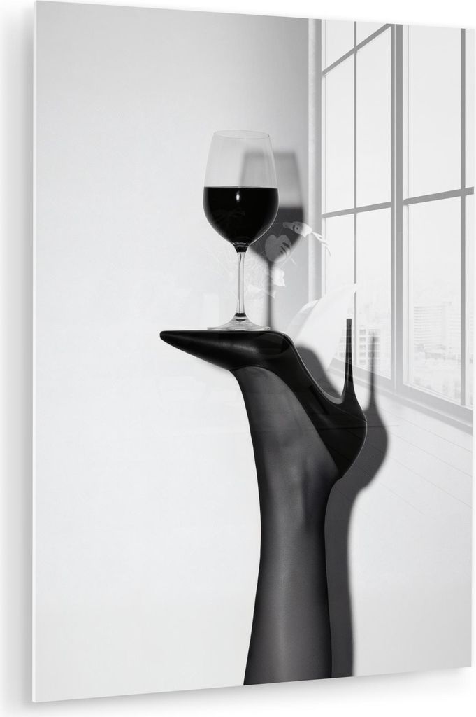 MuchoWow Glasbilder - Bilder auf Wandbild - Foto auf Glas Absatz - Wein - Minimalistisch - Schwarz 60x80 cm Wanddekoration aus Glas - Acrylglasbild...