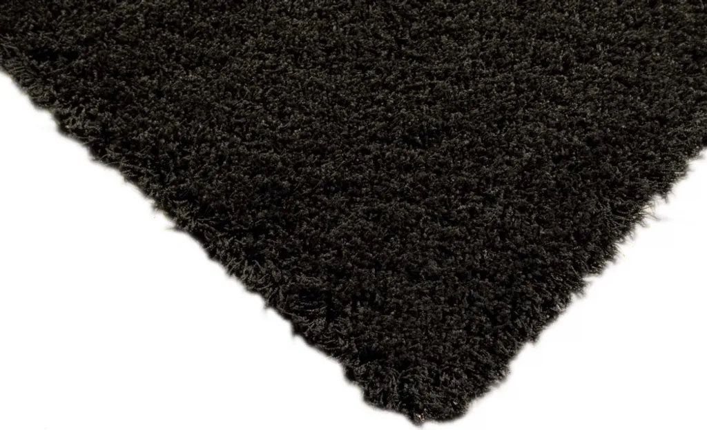 Tapis à poils longs rond 200 cm noir uni - Shaggy haute densité Soft