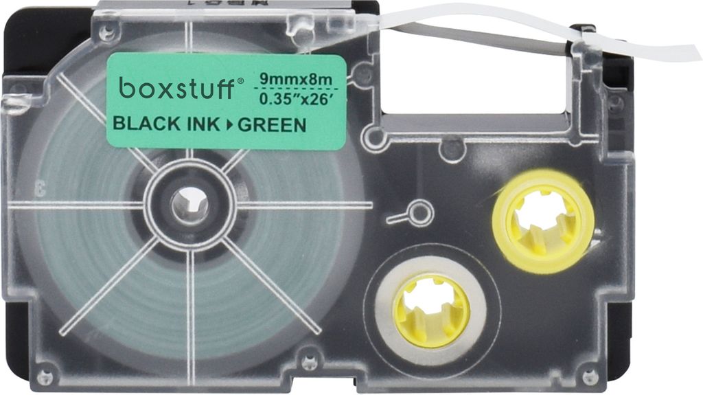 Casio Compatible XR-9GN Schriftbandkassette - Schwarz auf grün - 9 mm x 8 m