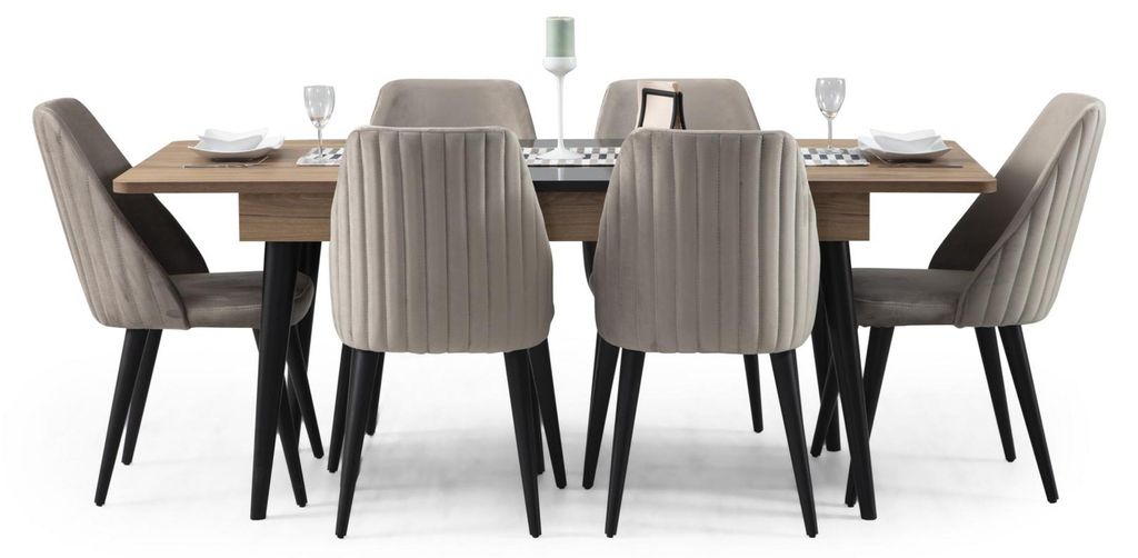 Exklusive Esszimmer Set Besteht aus Esstisch und 6x Stühle Braun 7tlg.
