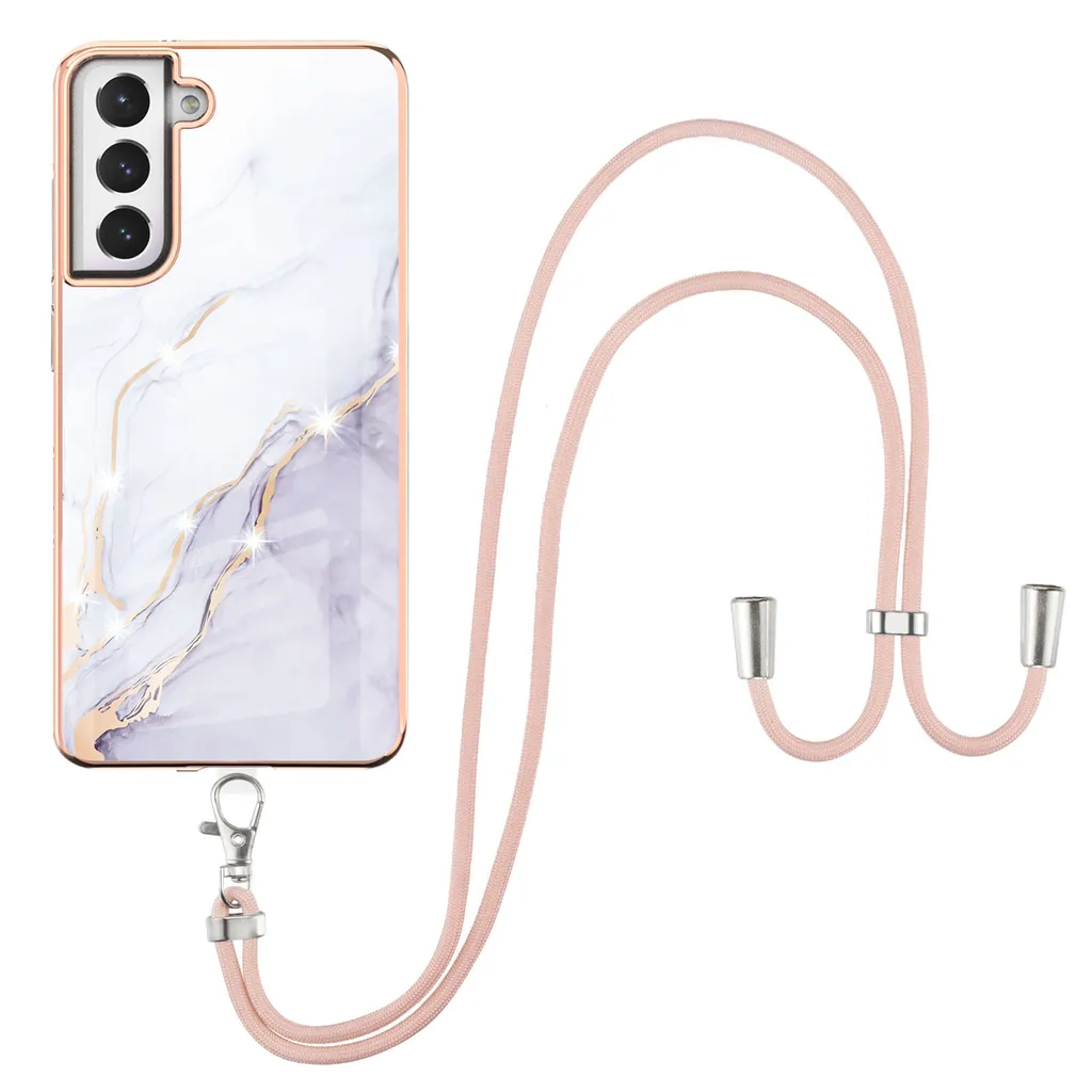 Custodia con cinturino per Samsung Galaxy S21 FE 5G, paraurti in TPU morbido, custodia protettiva, con cinturino regolabile Bianco