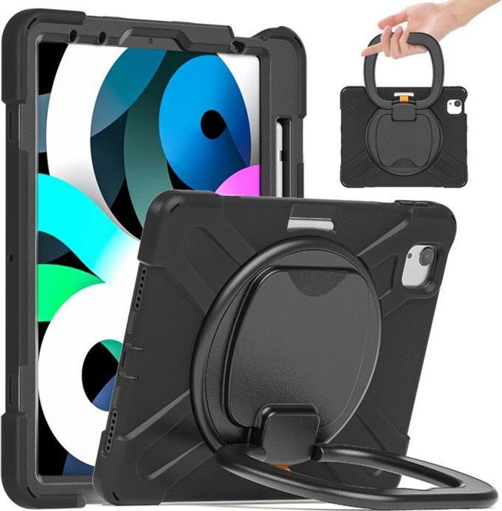 Hülle für iPad Air 5/4 10,9" mit Ständer und Schultergurt, Schwarz