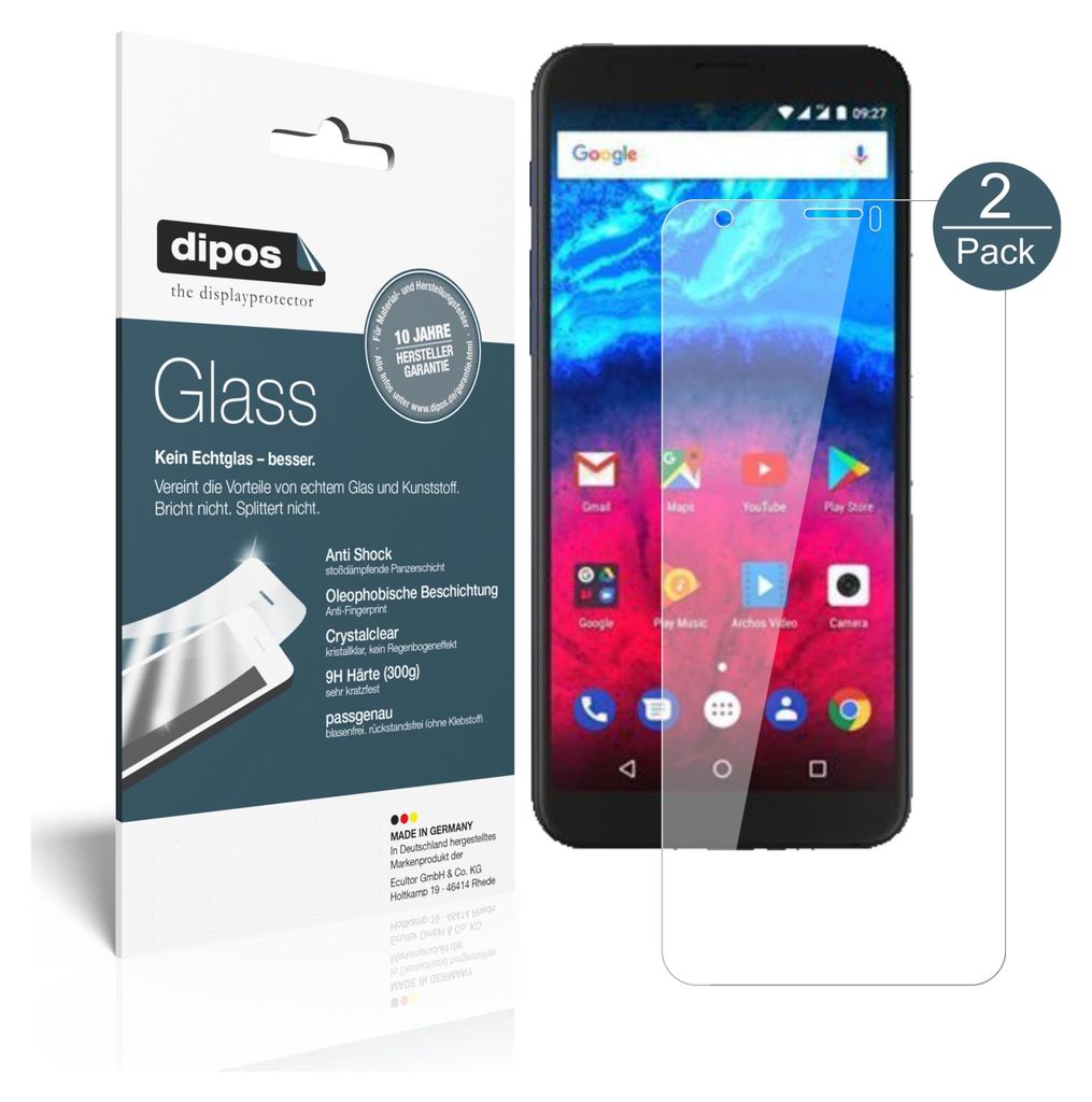 2x Schutzfolie für Archos Core 60S - Anti-Shock 9H Folie Glass Displayfolie