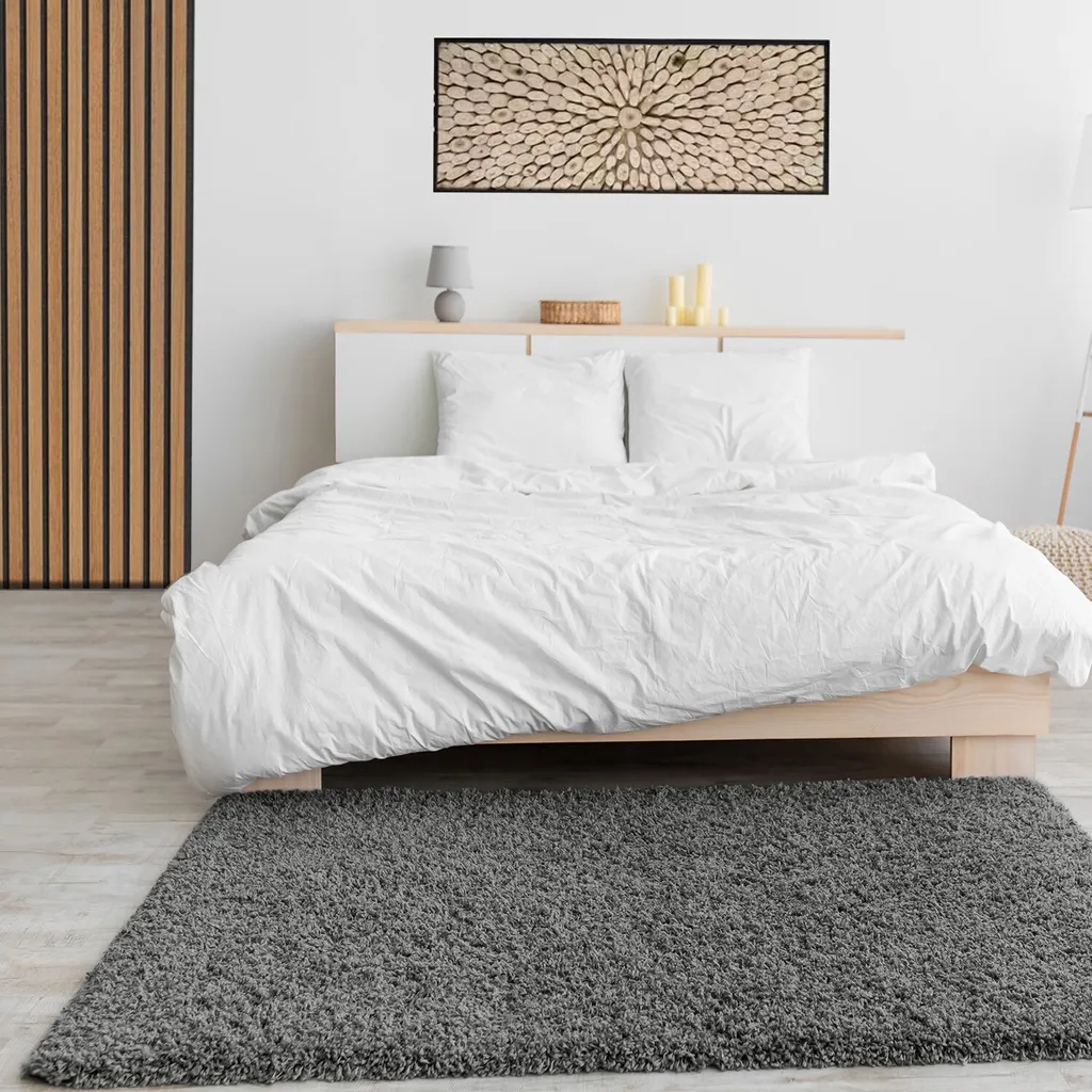 Tapis de Chambre Rond Anthracite 160 cm Shaggy pour Ambiance Cocooning