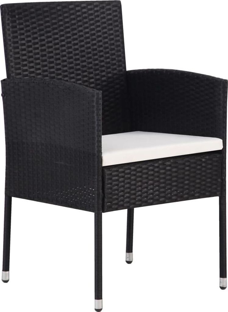 vidaXL Gartenstühle mit Kissen in Cremeweiß 4 Stk. Schwarz Polyrattan
