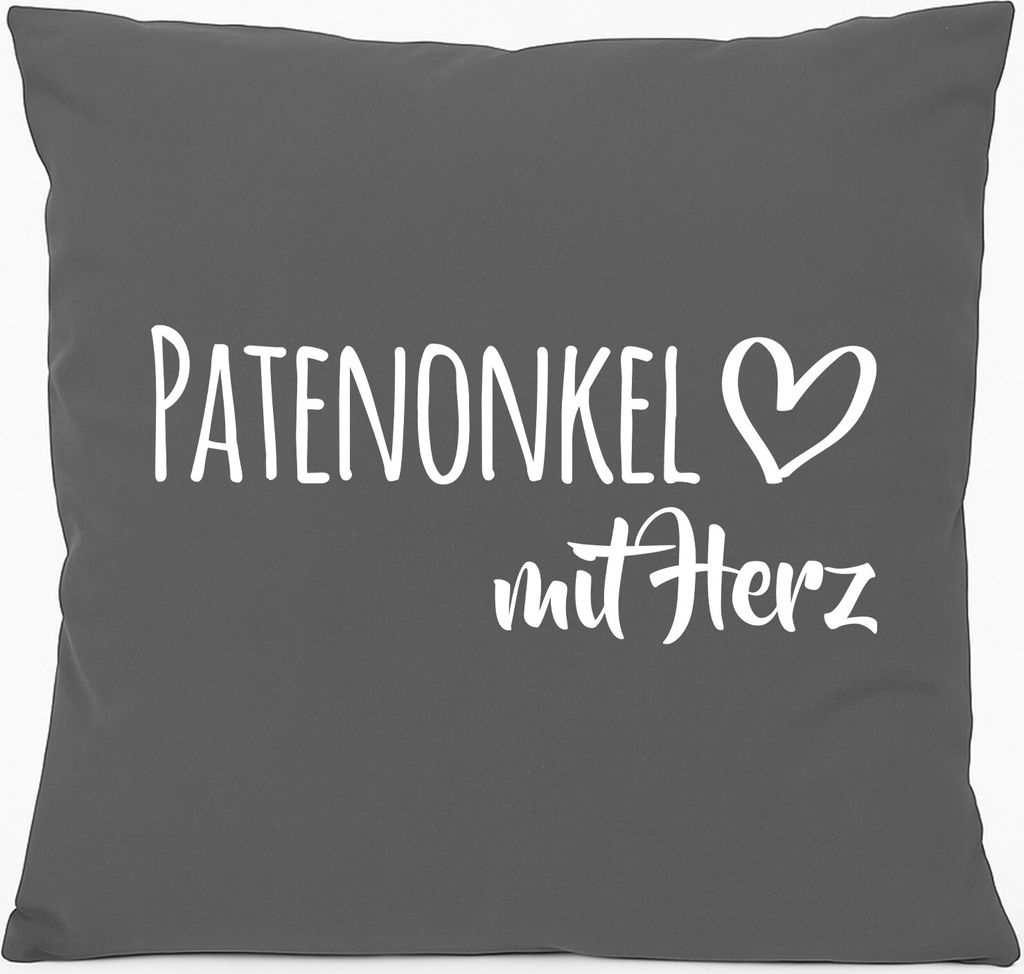 Huuraa Kissen Patenonkel mit Herz 40x40cm mit Füllung Steel Grey Baumwolle Dekokissen Geschenkidee