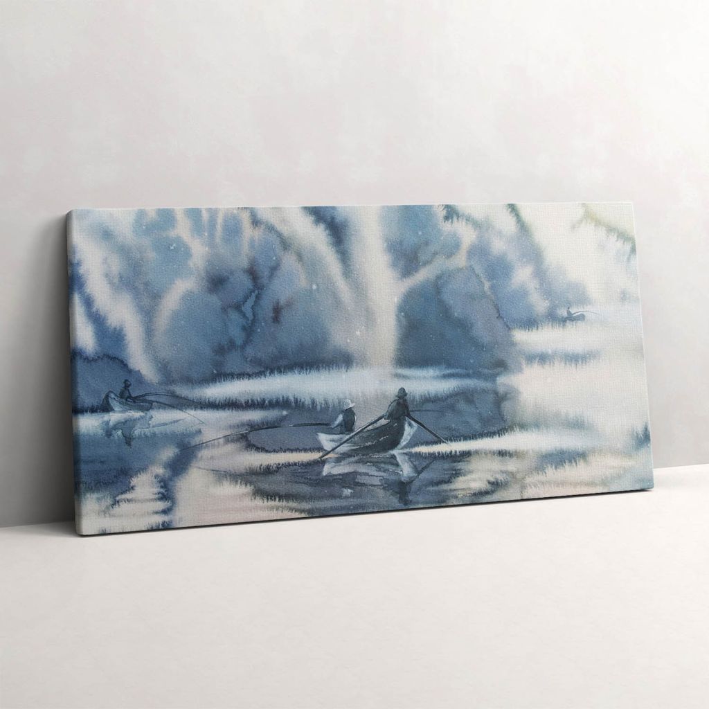 Fischer auf dem See – Leinwandbild Wandbild – 140x70 cm – Leinwandbilder – Wandbilder – Schlafzimmer – Flur