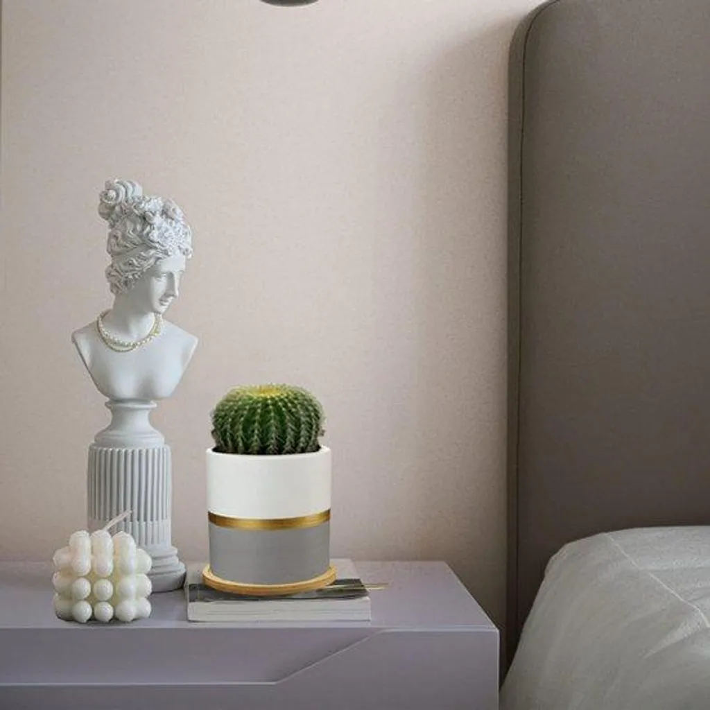 Cache-pot en béton gris pour cactus et succulentes avec outil bambou