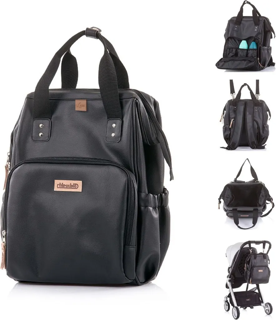Chipolino Zaino Fasciatoio Pelle Nera | Borsa Cambio Mamma Elegante