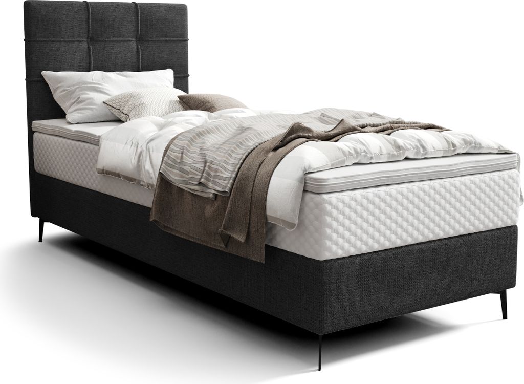 Roe Furniture | Polsterbett - INAO - 80x200 cm - Schwarz - Taschenfederkern-Matratze - Rechte - Boxspringbett - Bett mit Bettkasten - Tagesbett