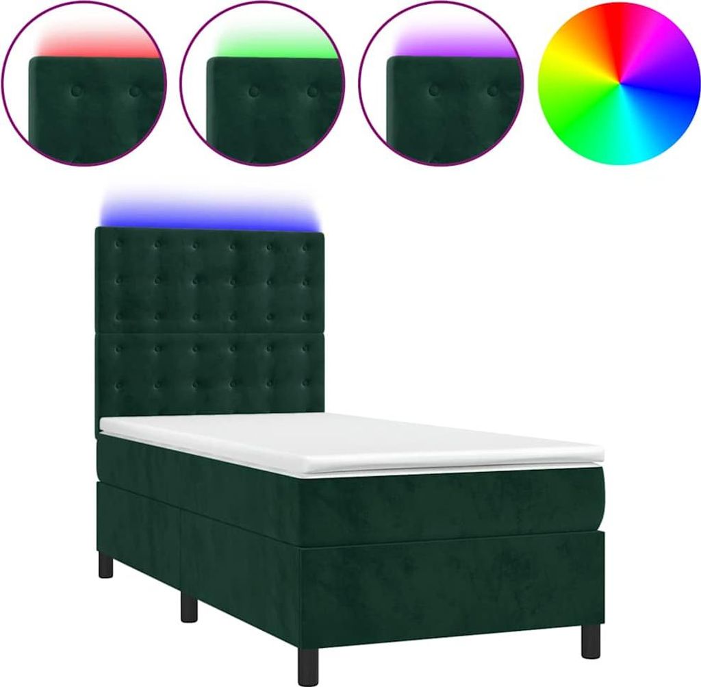 vidaXL Boxspringbett mit Matratze & LED Dunkelgrün 100x200 cm Samt