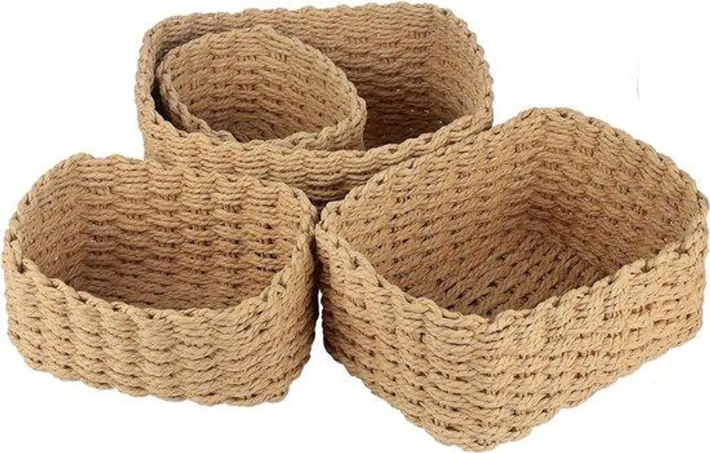 Lot 4 paniers rangement papier tressé pour armoire linge et étagères