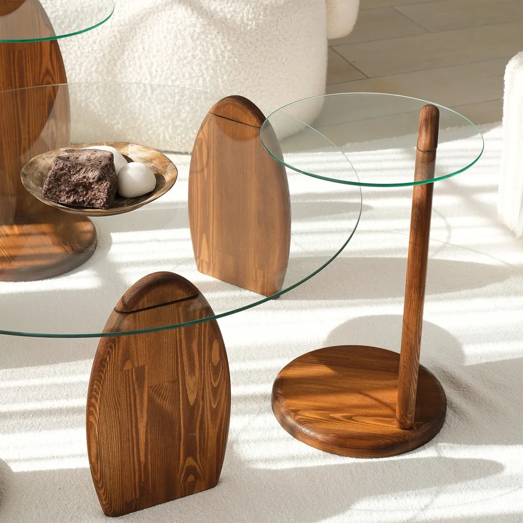 Table d'appoint stable en verre trempé anti-rayures décor Châtaigne