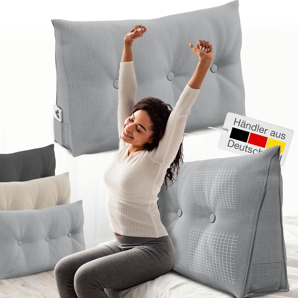 ELONEO Rückenkissen 100 cm breit, Keilkissen für Bett und Sofa geeignet, dreieckiges Lesekissen, Kissen mit abnehmbarem und waschbarem Bezug