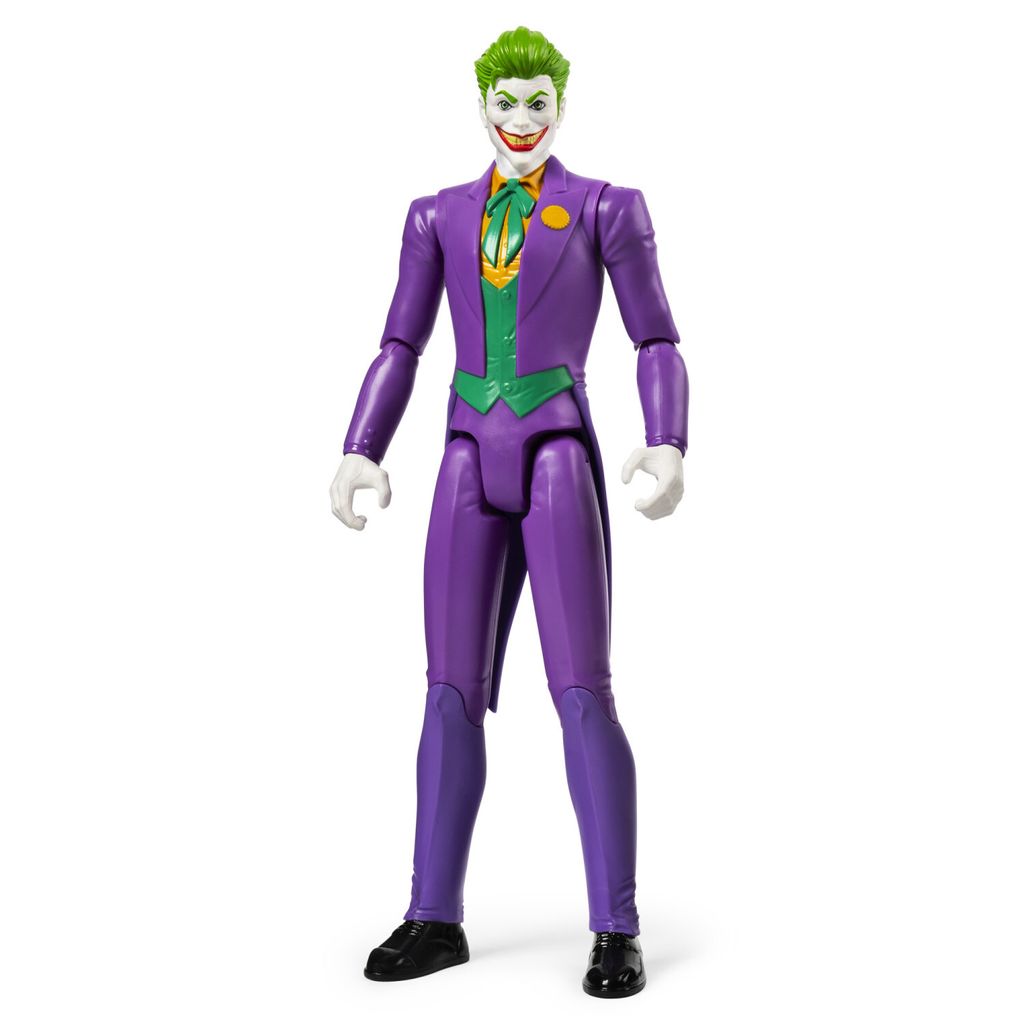 A full-body shot of a Joker action figure standing against a white background.