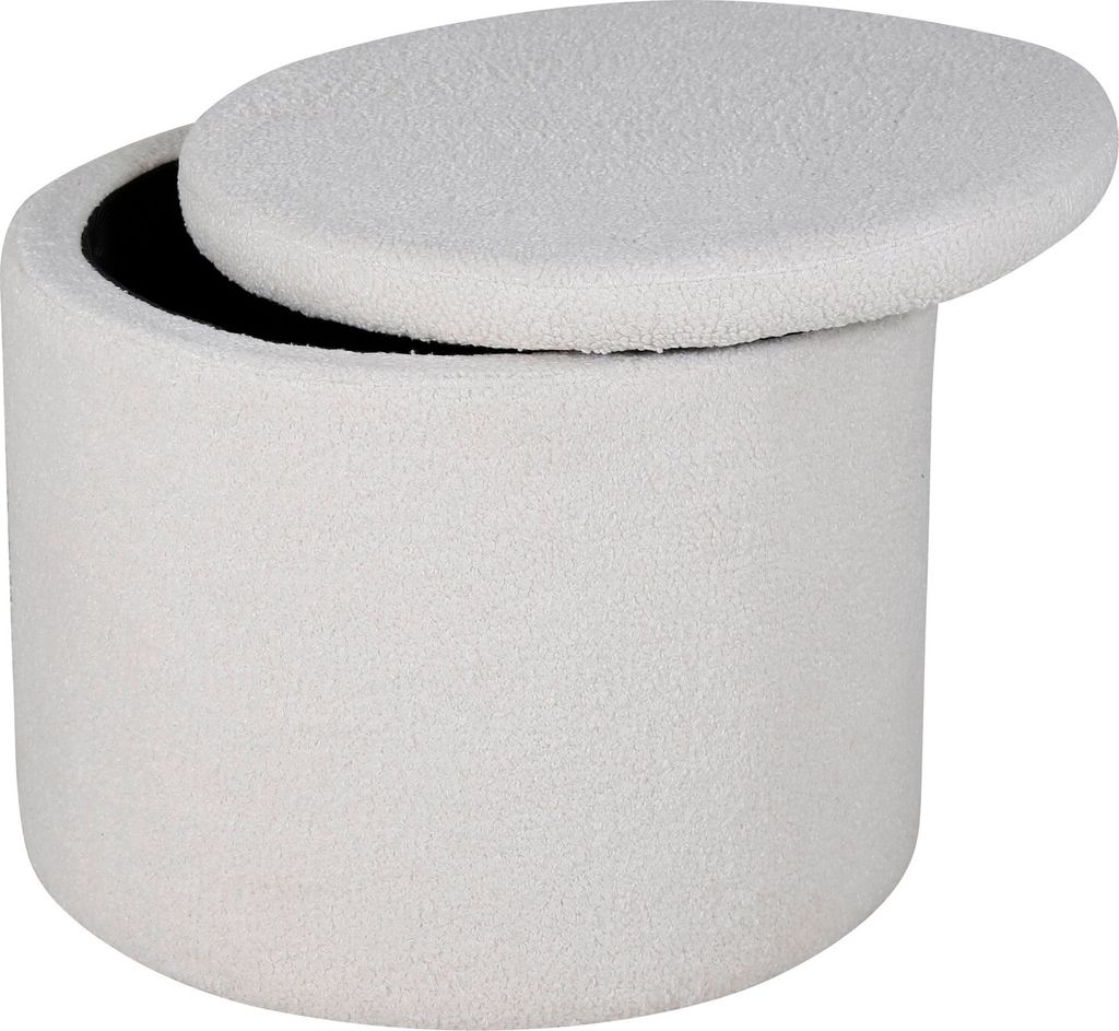 Dunken Pouf, Hocker mit Aufbewahrung Ø51cm Teddystoff weiß. Produktbild 5