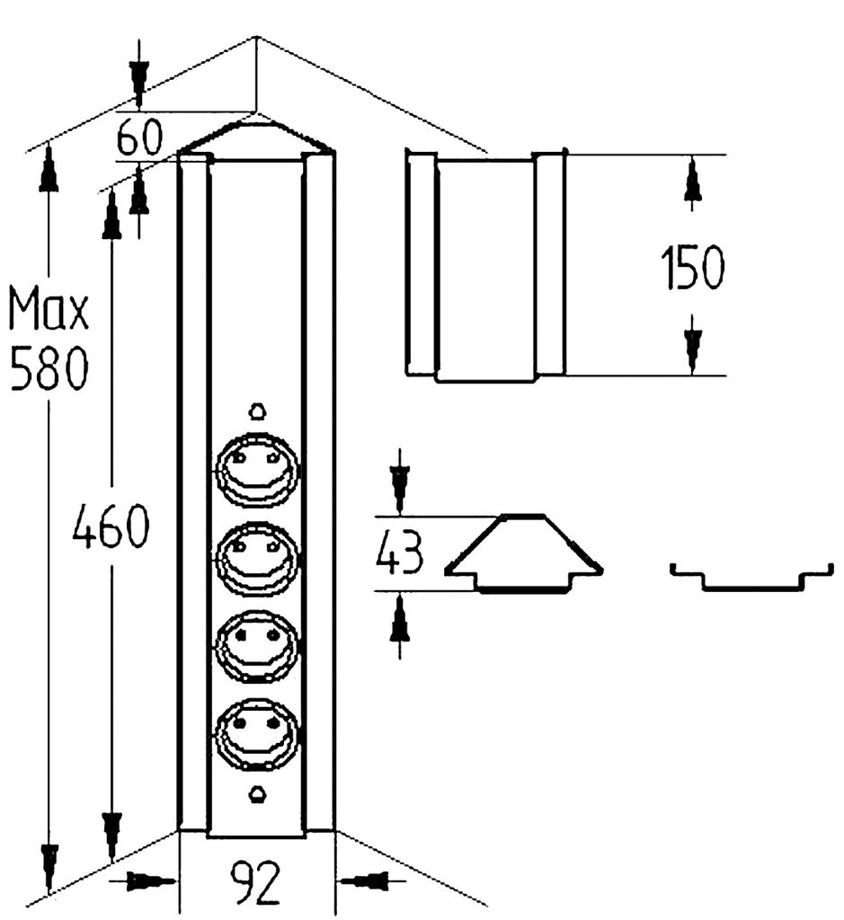 Energie-Ecksäule ST 3072 in EDELSTAHL mit 4 Steckplätzen / Produktbild 
