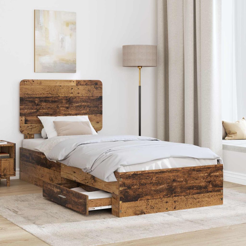 "Winter Sale" Bettrahmen mit Kopfteil Altholz 90 x 190cm Holzwerkstoff - clorisNeu535734 - Klassische BettenJugendbett Tagesbett