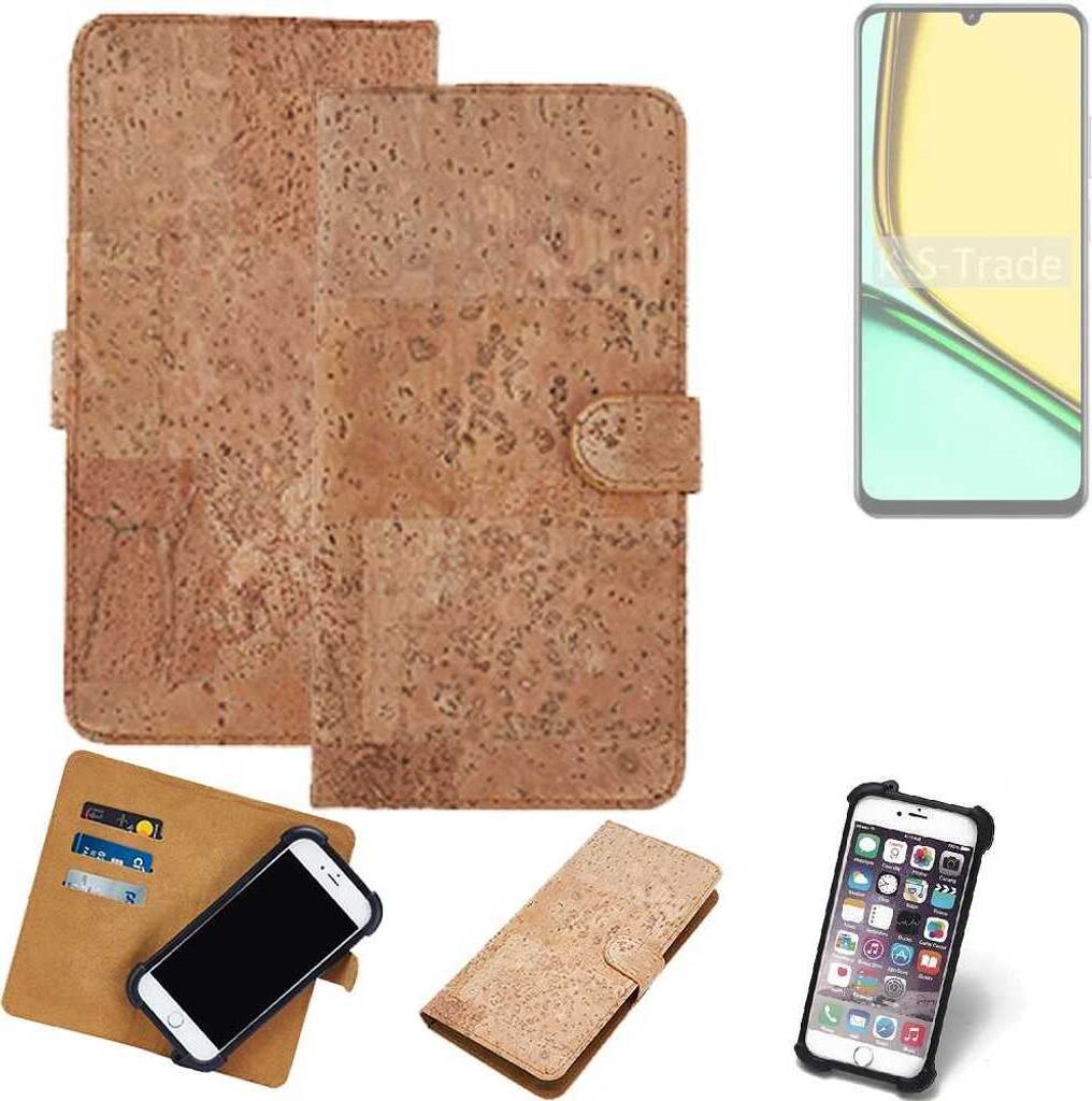 K-S-Trade Hülle kompatibel mit Realme C61 Global Kork Handyhülle Cover Schutzhülle TPU Case Bumper in Hellbraun, (1x)
