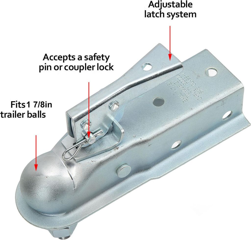 2,36-Zoll-Anhängerkupplung, gerade Zunge, 2000 lbs Last, einfache Verriegelung mit einer 1 7/8-Zoll-Kugel für Wohnmobil, Boot, Wohnmobil