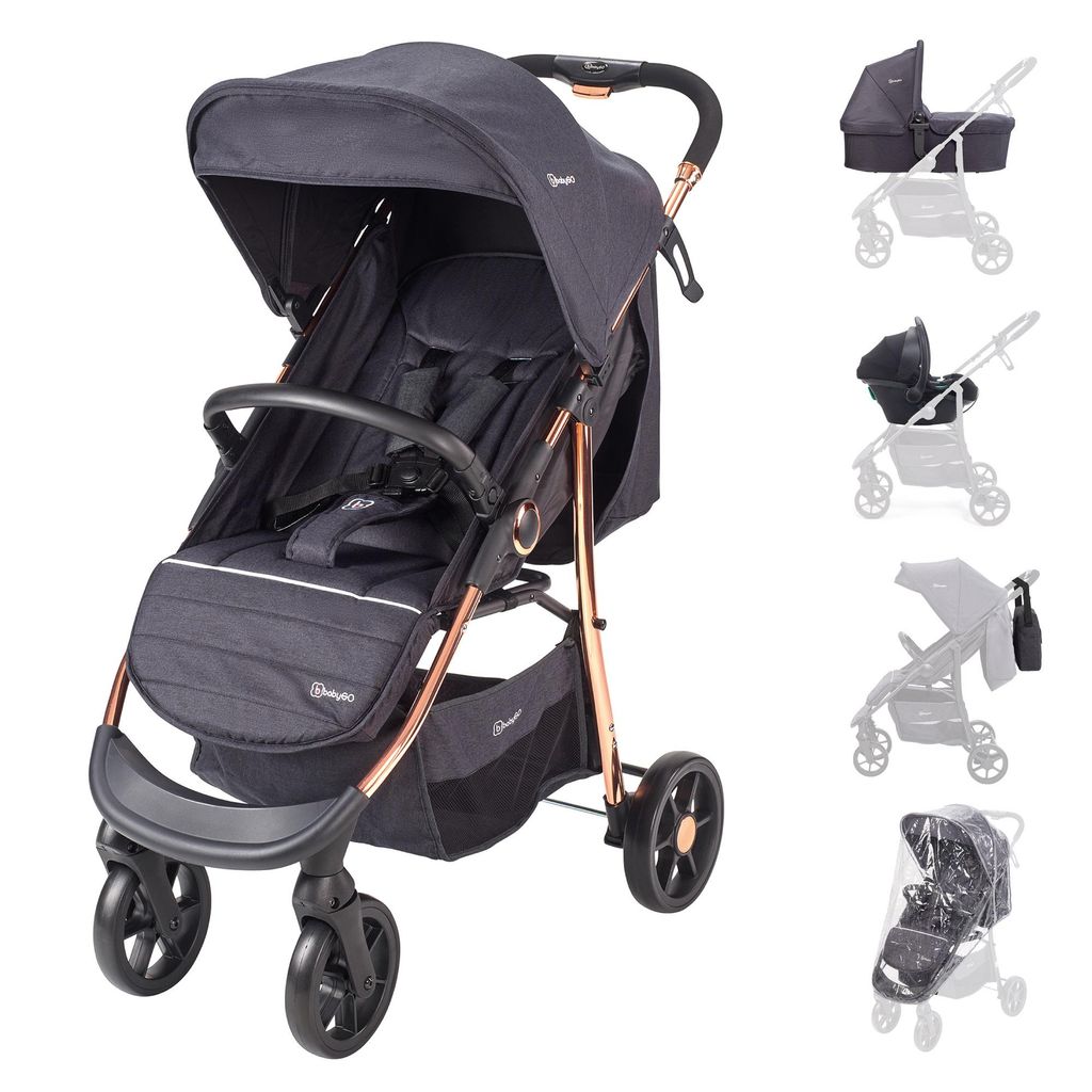 Babygo Kombikinderwagen Style 3in1 schwarz/rosegold Produktbild 