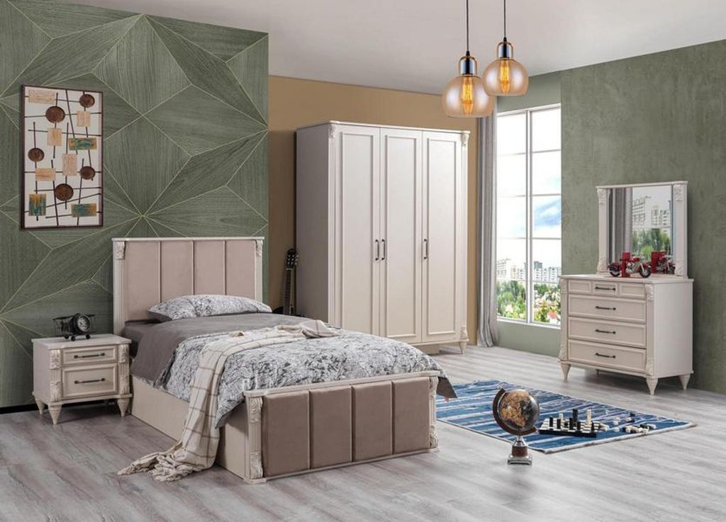 Kinderzimmer Set Kinderbett Nachttisch Kommode Kleiderschrank Möbel Beige