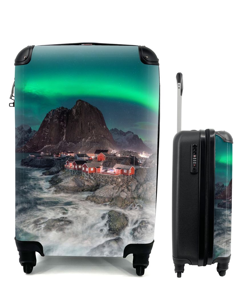 MuchoWow Koffer Handgepäck Trolley Rollkoffer Kleine Reisekoffer mit 4 Rollen - Norwegen - Nordlichter - Meer - Cabin Size < 55x40x23 cm & 55x40...