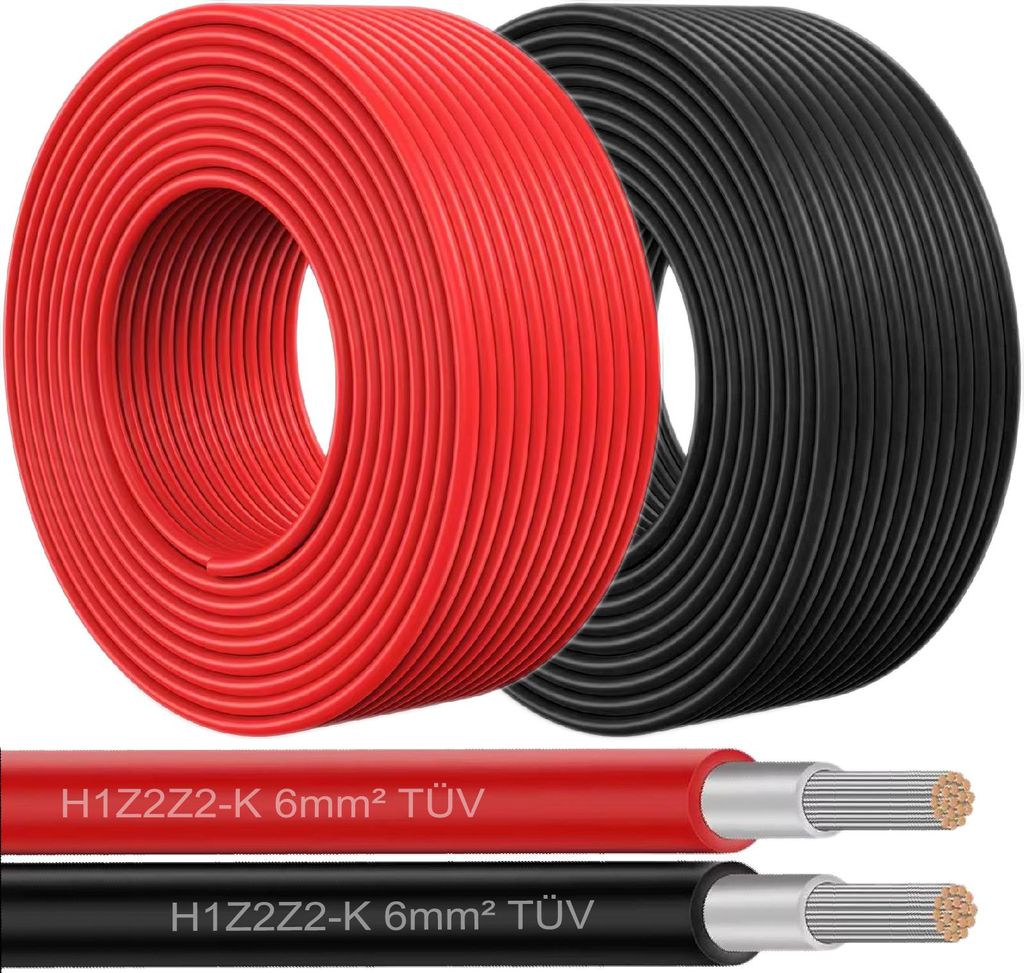 Solarkabel 6mm² Solar PV Solarleitung Kabel für Solarmodule 5 - 100m Farben:Rot;Länge Kabel:50 Meter