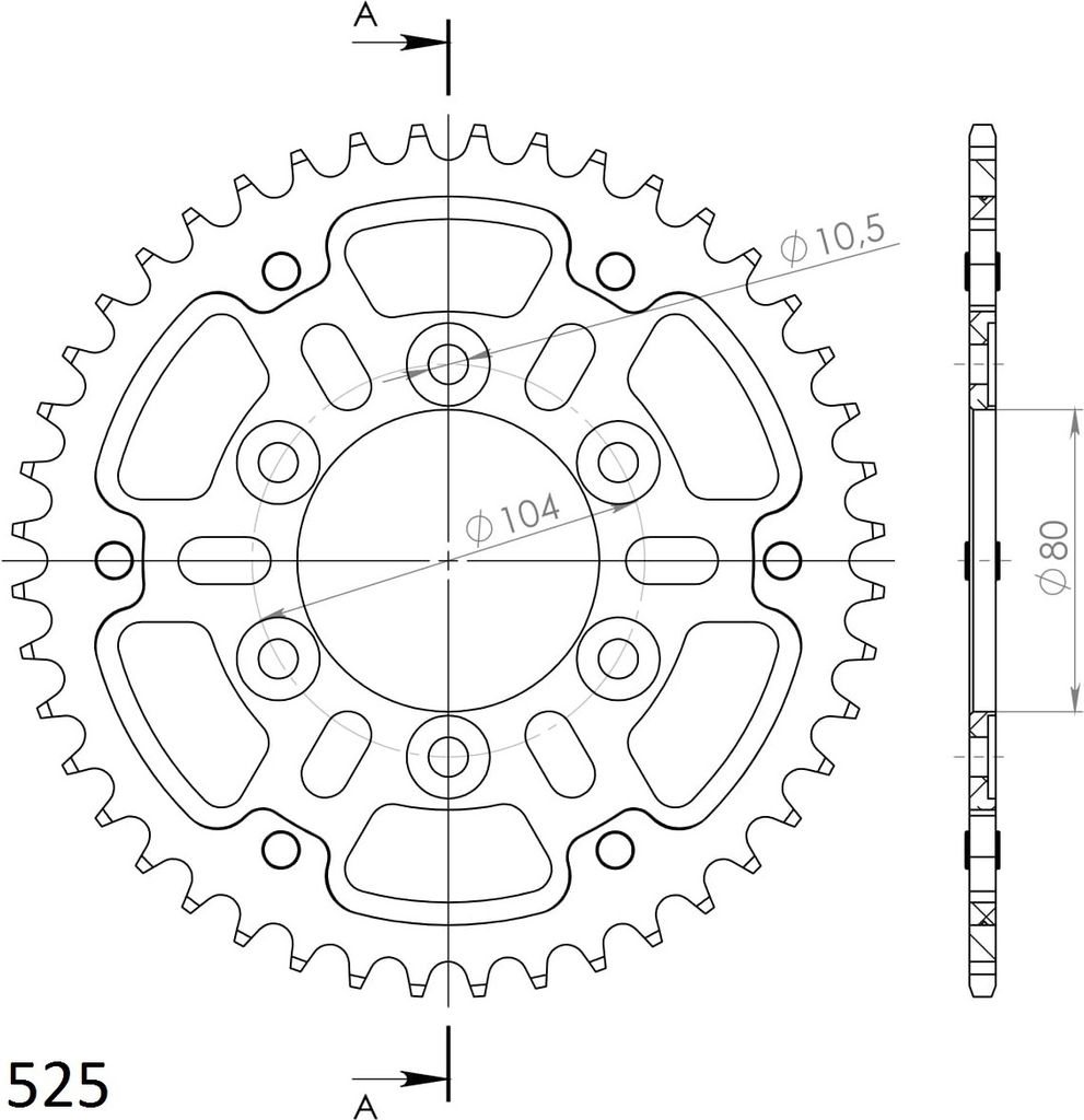 Stealth-Kettenrad Supersprox 525 - 44Z (gold) RST-1489:44-GLD|ID 80,0 LK 104,0 6-Loch